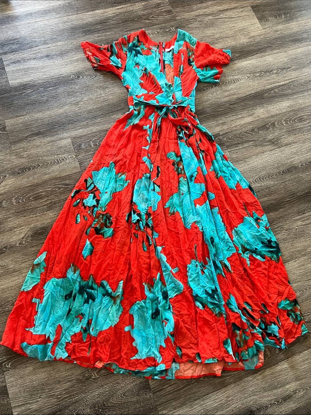 On The Road Red & Teal Floral Wrap Maxi Dress